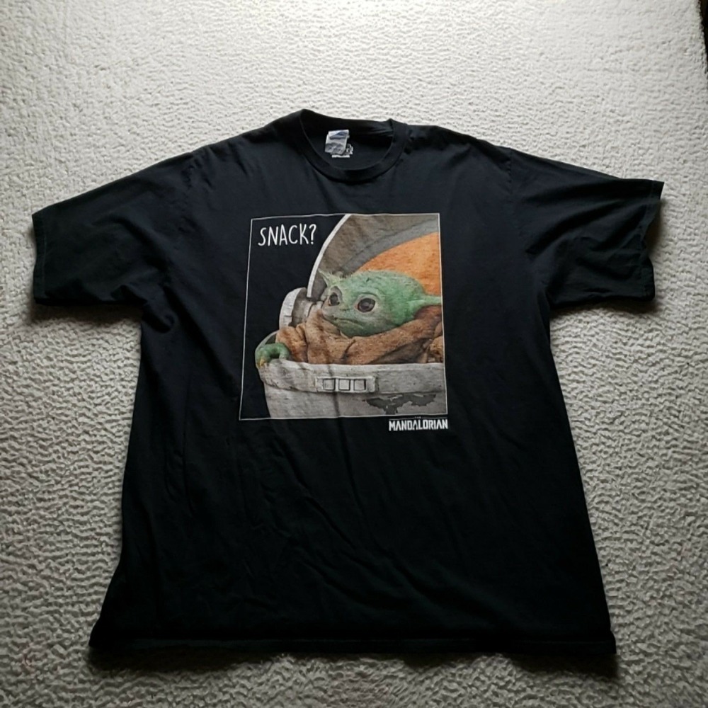 Port & Company Shirt Mens 2XL Black Snack? Grogu Mandalorian Graphic Tee Cotton